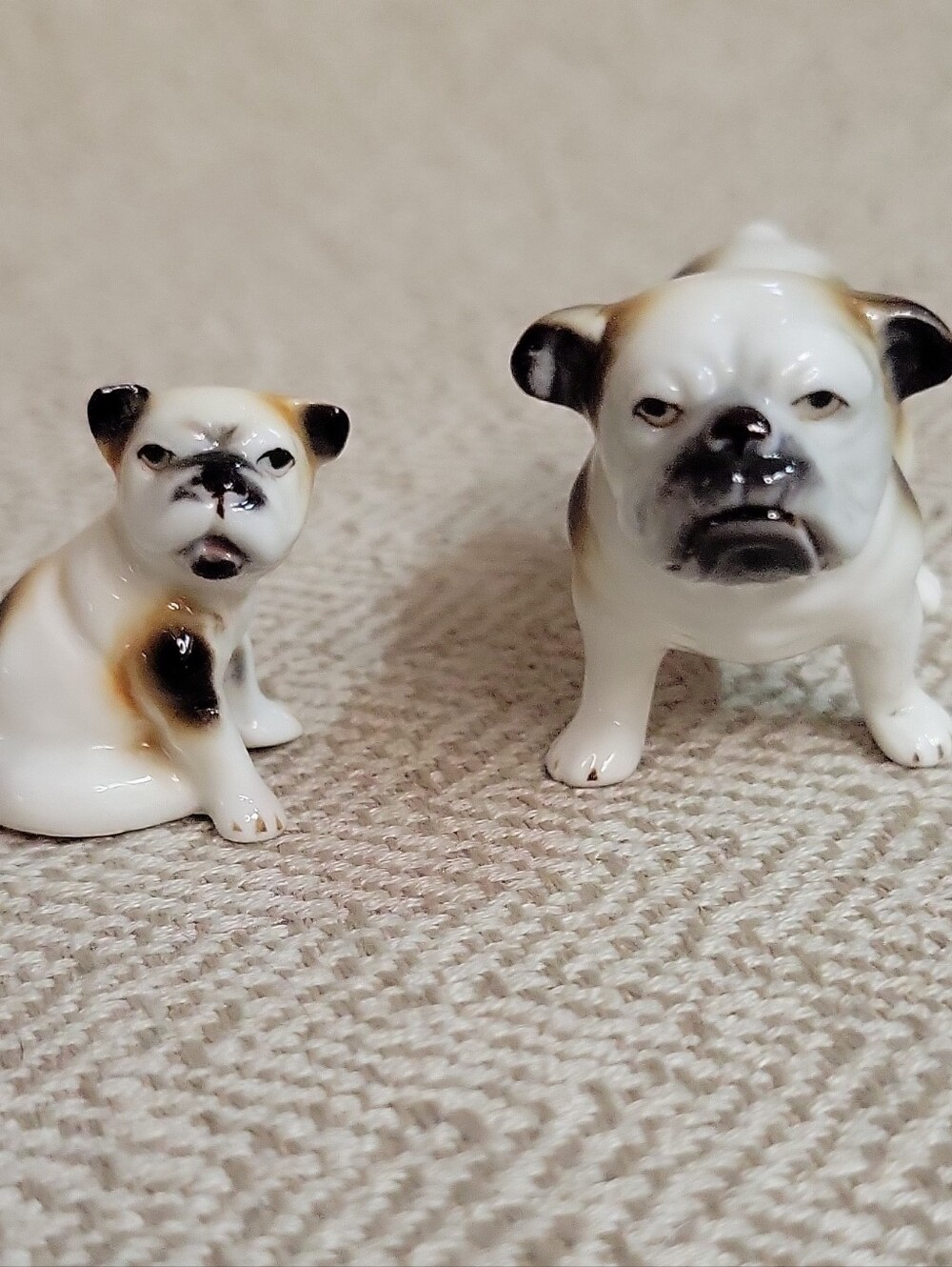 Vintage Miniature Porcelain English Bulldog Figurines Set of 2 Bone Japan